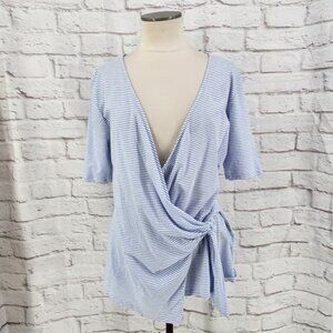 Lands End Wrap Tunic Top Stripe Beach Coastal Vacation Modal Classic Chic Large